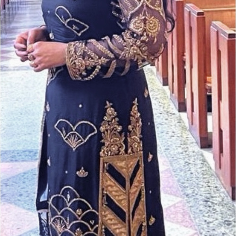Embellished Black and Gold Long Sleeve Wedding dress (shirt Trouser, Dopatta)